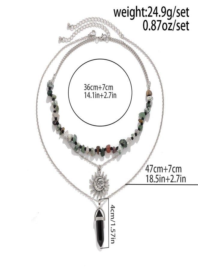 eartif Hippie Necklac Boho Necklace Healing Nature Crystal Necklace Layering Necklaces Moon Sun Star Pendant Choker Necklace Gothic Jewelry For Women (Black) - Image 5